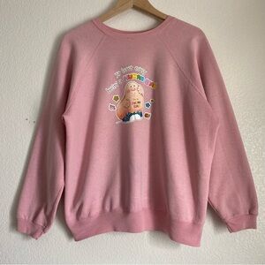 Vintage It isn't easy being a HUMAN BEAN crewneck sweatshirt, pink, L